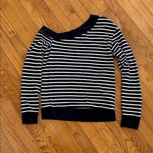 Banana Republic Navy and White Off-Shoulder Top